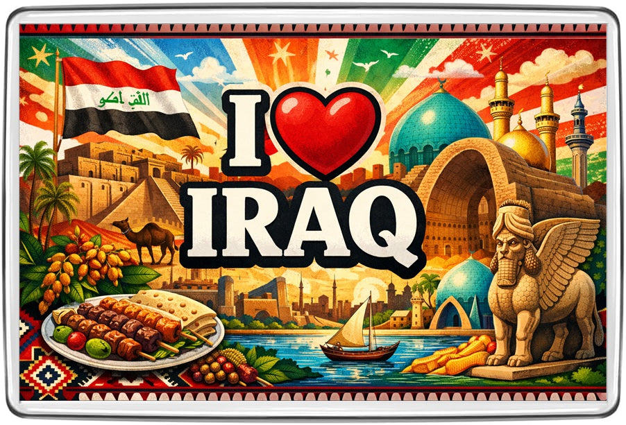 I Love Iraq illustrated souvenir 70 × 45 mm acrylic fridge magnet