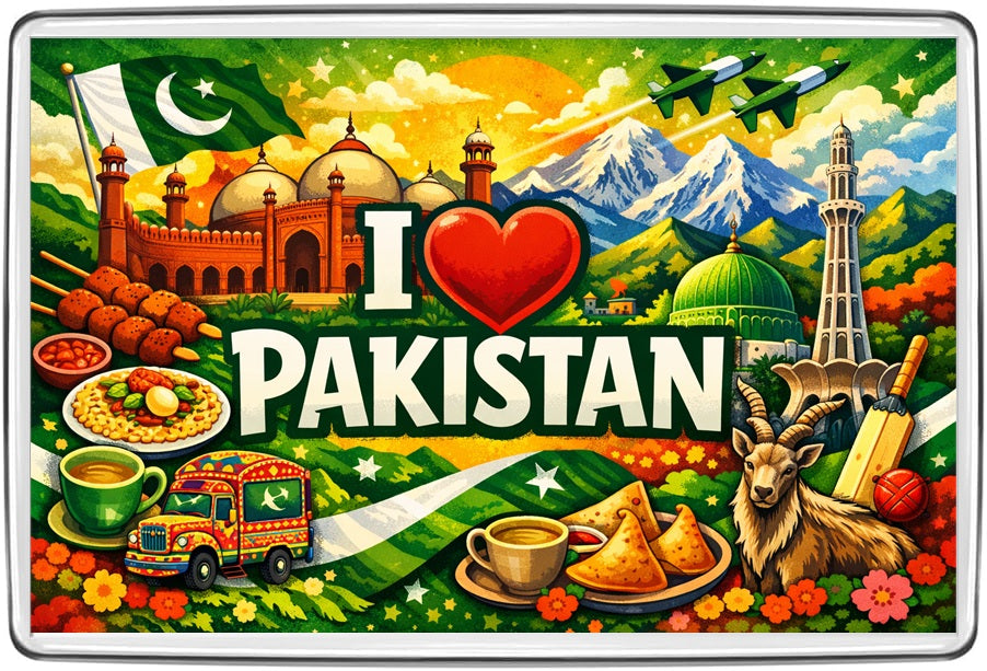 I Love Pakistan illustrated souvenir 70 × 45 mm acrylic fridge magnet