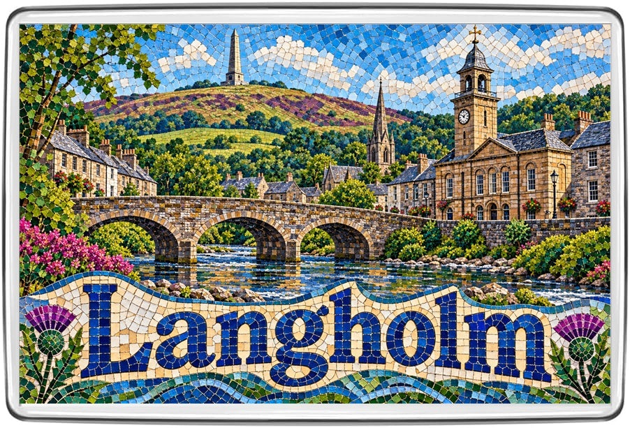 Langholm mosaic fridge magnet – Scotland illustrated souvenir