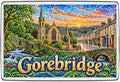 Gorebridge Midlothian mosaic fridge magnet with church spire, village street, bridge and stream