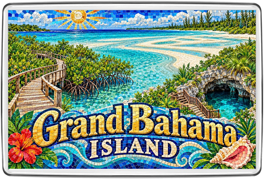 Grand Bahama Island mosaic fridge magnet colourful travel souvenir artwork