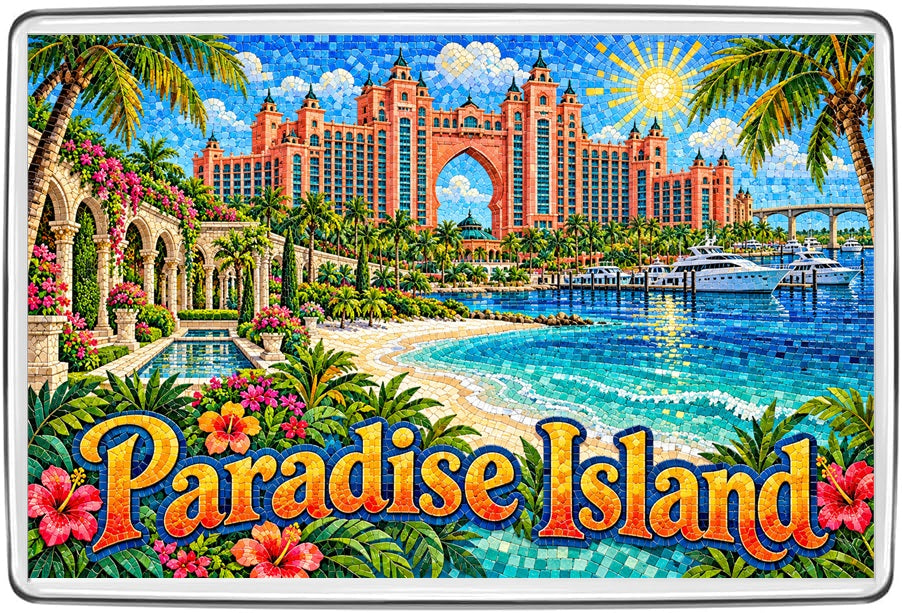 Paradise Island colourful mosaic fridge magnet souvenir design