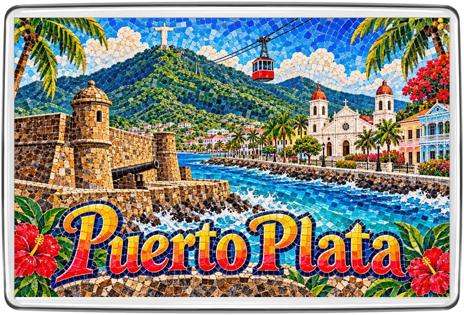 Puerto Plata colourful mosaic fridge magnet souvenir design