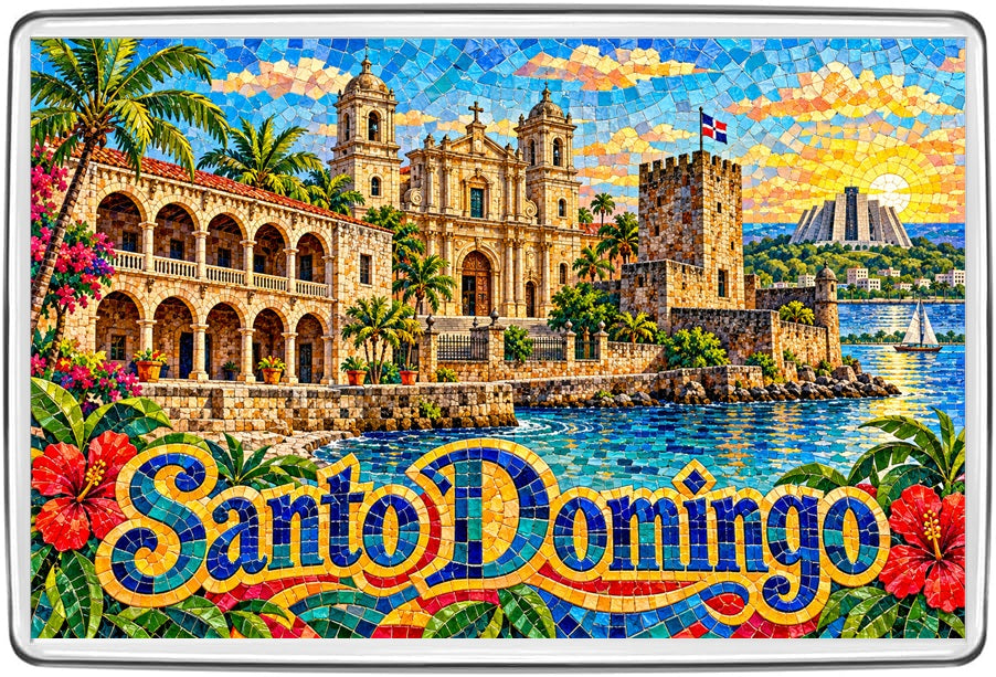 Santo Domingo mosaic souvenir fridge magnet colourful travel design