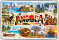 Angola illustrated map souvenir fridge magnet with scenic landmarks and cultural details