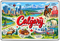 Calgary illustrated map souvenir fridge magnet with scenic landmarks and cultural details