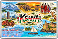 Kenya illustrated map souvenir fridge magnet featuring local landmarks, culture and scenery