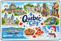 Quebec City illustrated map souvenir fridge magnet with scenic landmarks and cultural details