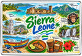 Sierra Leone illustrated map souvenir fridge magnet featuring local landmarks, culture and scenery