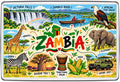 Zambia illustrated map souvenir fridge magnet with scenic landmarks and cultural details