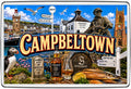 Campbeltown vintage lettering magnet with harbour, Springbank distillery, town clock and Kintyre coastline