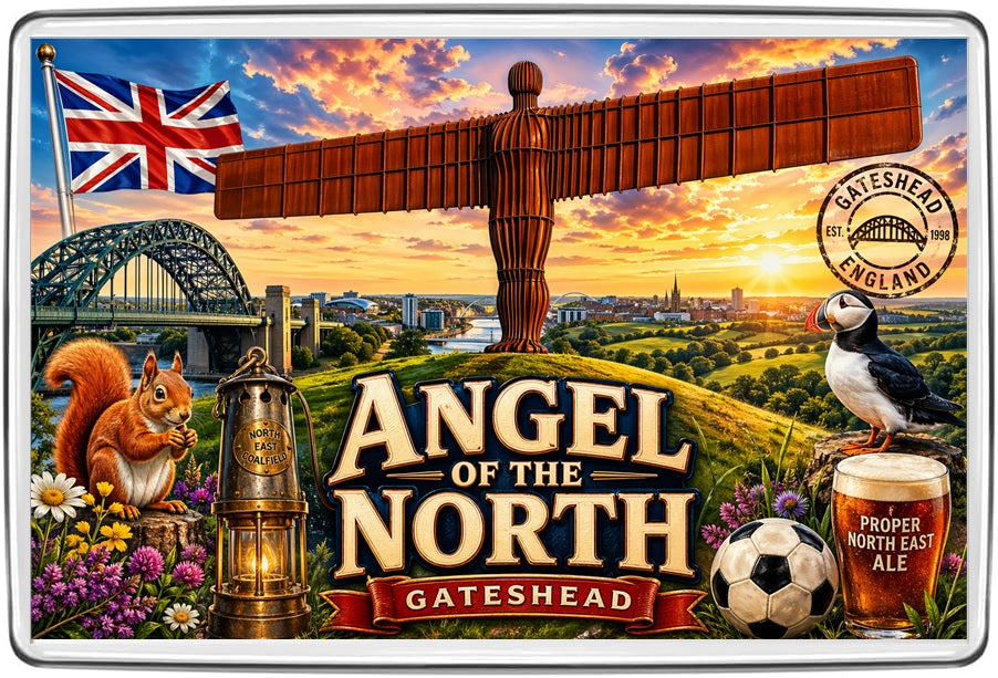 Angel of the North Gateshead Vintage Lettering Collage Fridge Magnet artwork