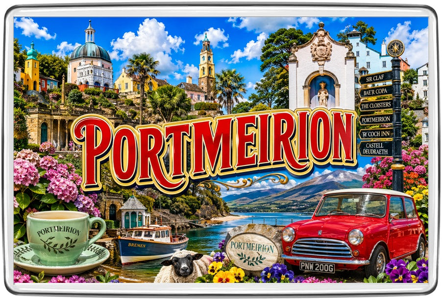 Portmeirion Wales Illustrated Souvenir Fridge Magnet | Coastal Village