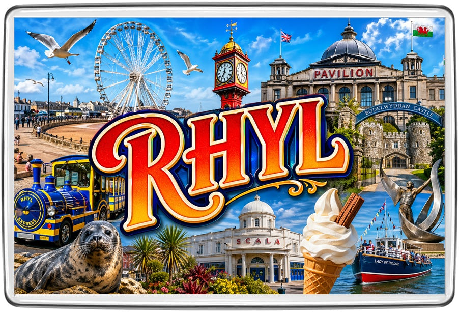 Rhyl North Wales Illustrated Souvenir Fridge Magnet | Beach & Promenade