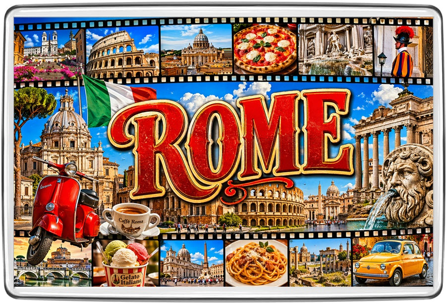 Rome Italy Filmstrip Travel Fridge Magnet | Colosseum Vatican and Italian Icons