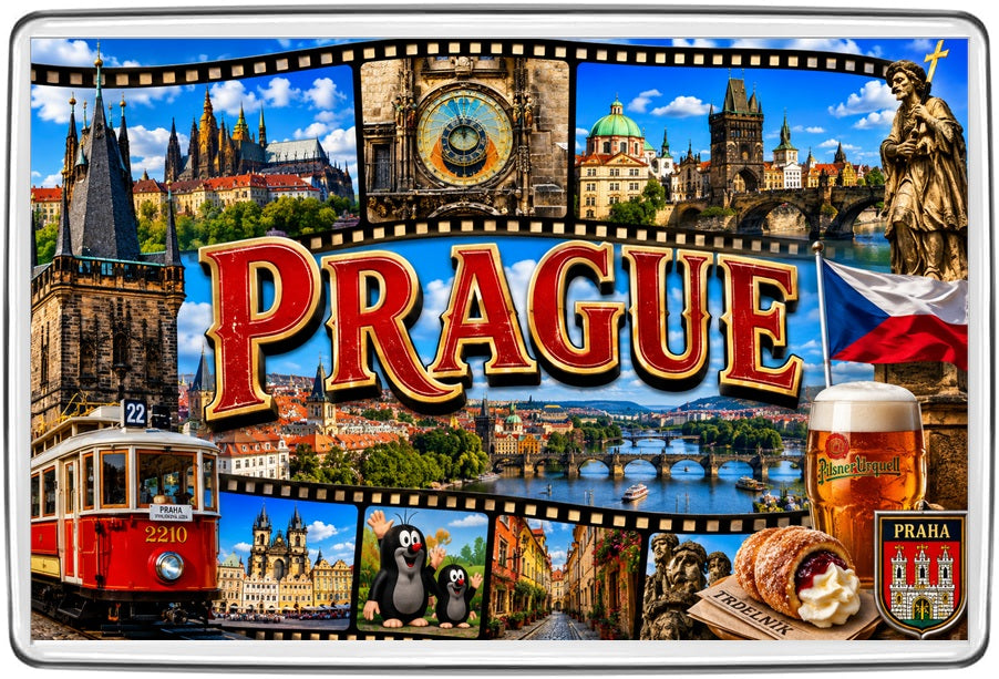 Prague Filmstrip souvenir fridge magnet unique illustrated artwork