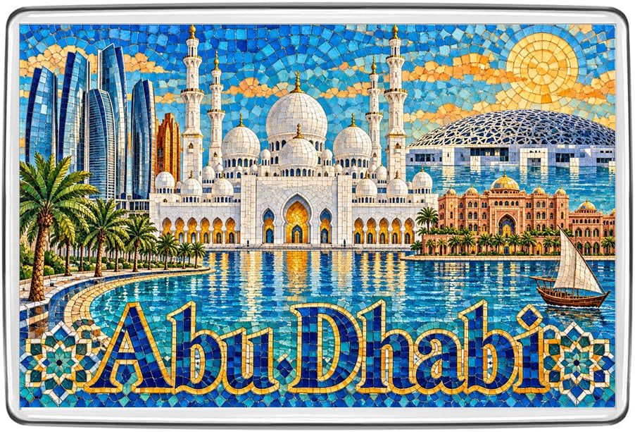 Abu Dhabi UAE Mosaic Fridge Magnet | Grand Mosque & Waterfront Souvenir