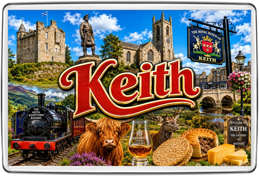 Keith Moray Vintage Lettering Collage Fridge Magnet | Speyside Scotland