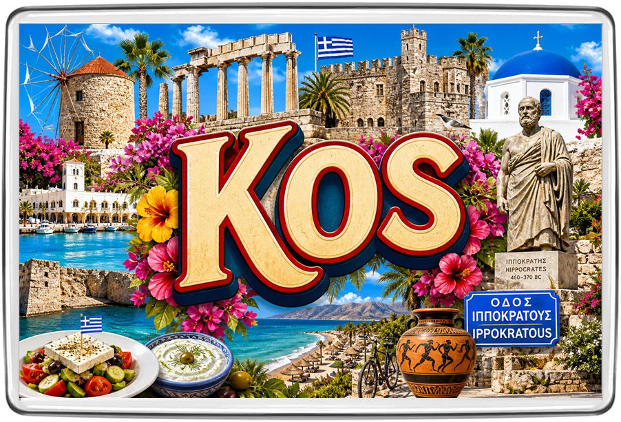 Kos Greece Vintage Lettering Collage Fridge Magnet | Greek Island Souvenir