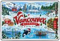Vancouver Canada Christmas illustrated map magnet with Grouse Mountain, Canada Place, Stanley Park, Lions Gate Bridge, SeaBus and orca